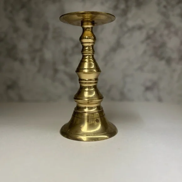 Vintage Large Solid Brass Pillar Candle Holder/Pedestal Candle Holder/Farmhouse - Picture 3 of 7
